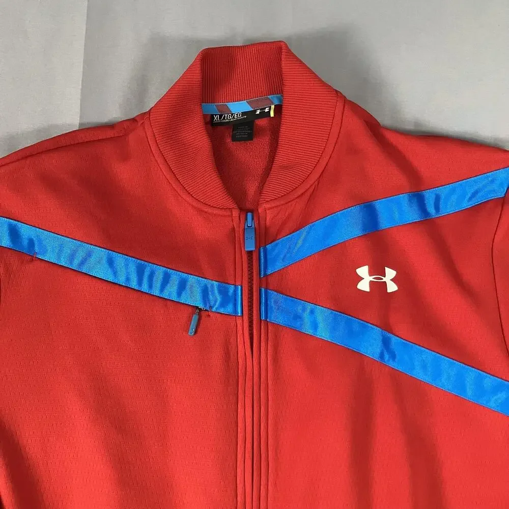 Under Armour Jacket Mens XL Red‎ Blue Full Zip Track Fleece Lined 1243201